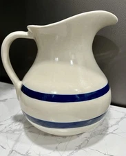 VTG Robinson Ransbottom Blue Stripe 3 Quart Stoneware Pitcher, Roseville Ohio
