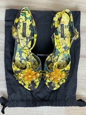 DOLCE & GABBABA EMBELLISHED FLOWER FLORAL PLATFORM WEDGE WOMENS IT 38 AUTHENTIC!