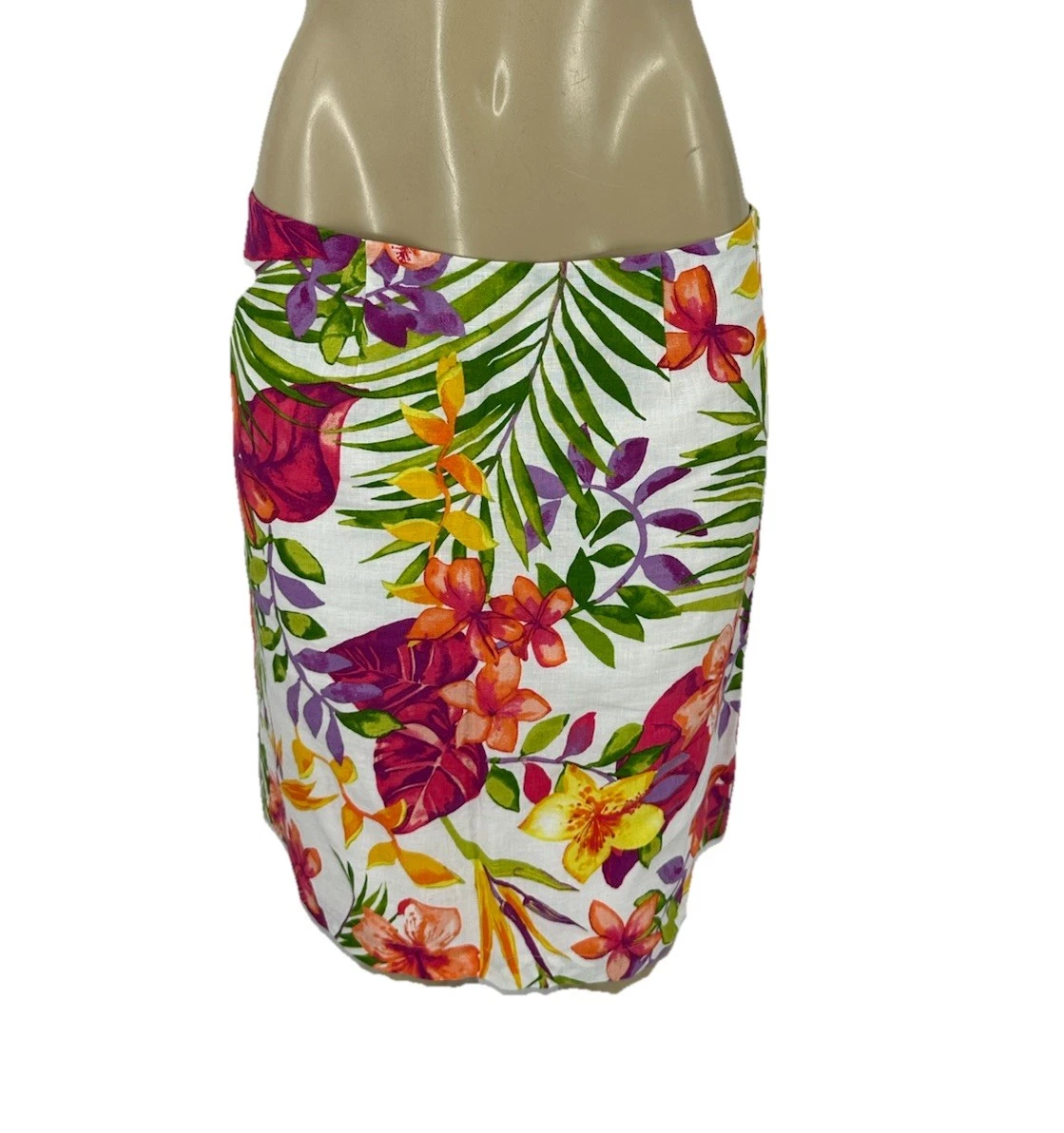 Tommy Bahama 8 Straight Linen Skirt Tropical Floral Lined Cruise Vacation E31
