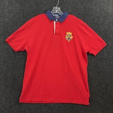 Polo Ralph Lauren Rubgy Polo Shirt Men's XL Red Navy Collar Crest Cotton Pique