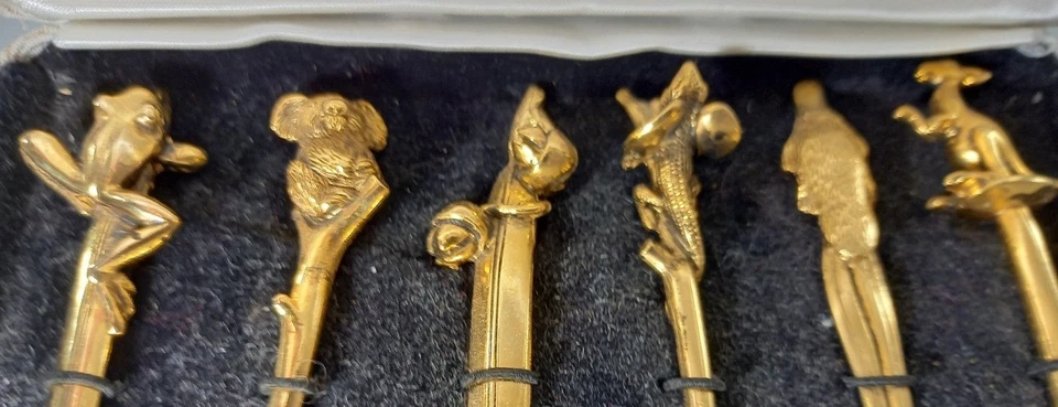 David Jones Gold Plated Spoons Set of 6 Animal Design Frog Koala Platypus Boxed - Image 4 of 4