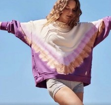 Free People Movement Sweatshirt L Purple Chamoix Tie Dye Oversized Ombre Metti