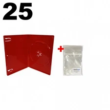 25 STANDARD Solid Glossy Red Color Single DVD Cases & 100 OPP Bags