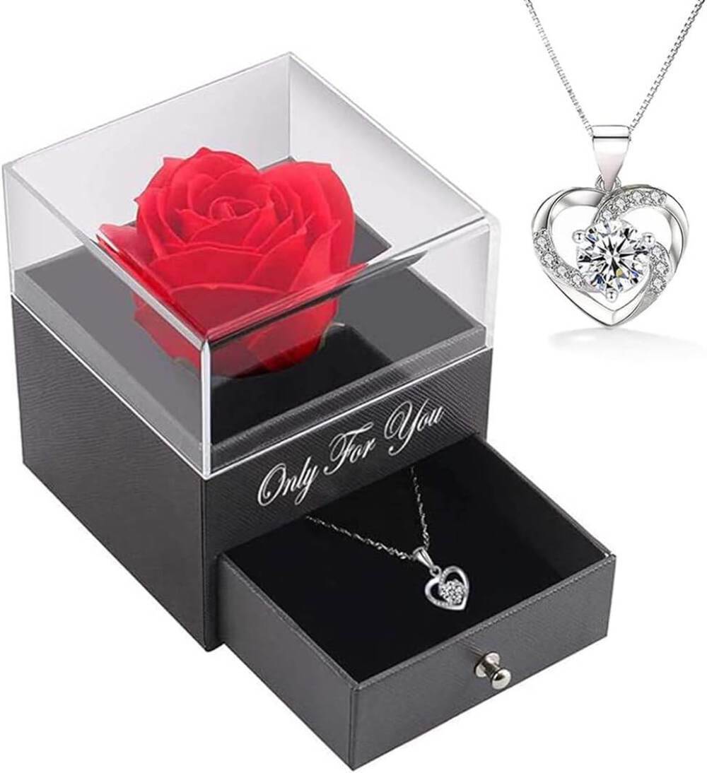 Ewige Rose Schmuck-Geschenkbox – Symbol der Liebe mit Silberkette für unvergessl