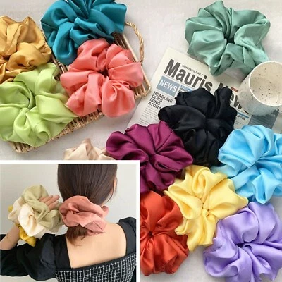 Large Luxury Scrunchies Hair Band Satin Silk Fabric Elastic Bobble UK