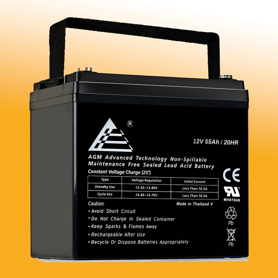12 Volt (12V) 55 Amp (55Ah) VRLA AGM Sealed Lead Acid Battery 55 AMPS HIGH CAP - Image 2 of 4