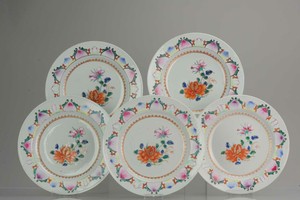 Antique Chinese Set of SE Asian Market Qianlong Plates Fencai Lotus