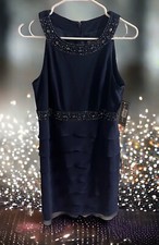 NWT JESSICA HOWARD Navy Blue Bead Neck Sleeveless Cocktail Dress SIZE 12P Ruffle