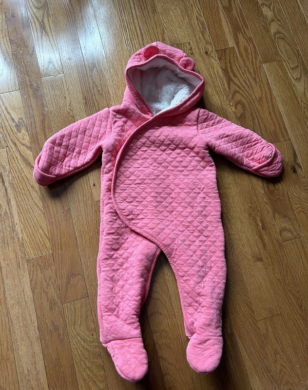 Carter's Baby Girl Quilted Bear Hooded Bunting One Piece Jacket Size 9M Pink