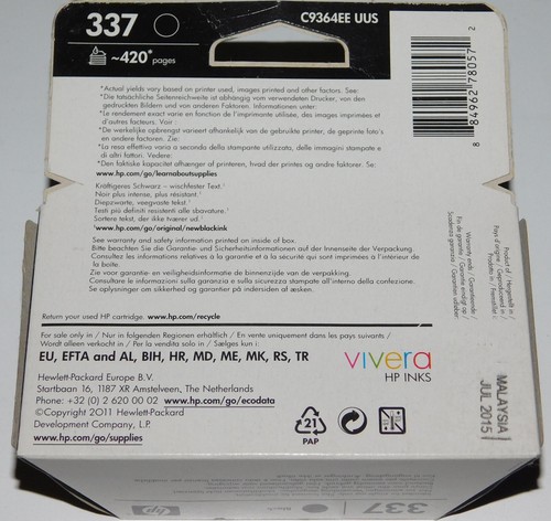HP 337 Druckerpatrone Farbpatrone Schwarz Black Deskjet Officejet Photosmart - Bild 2 von 2