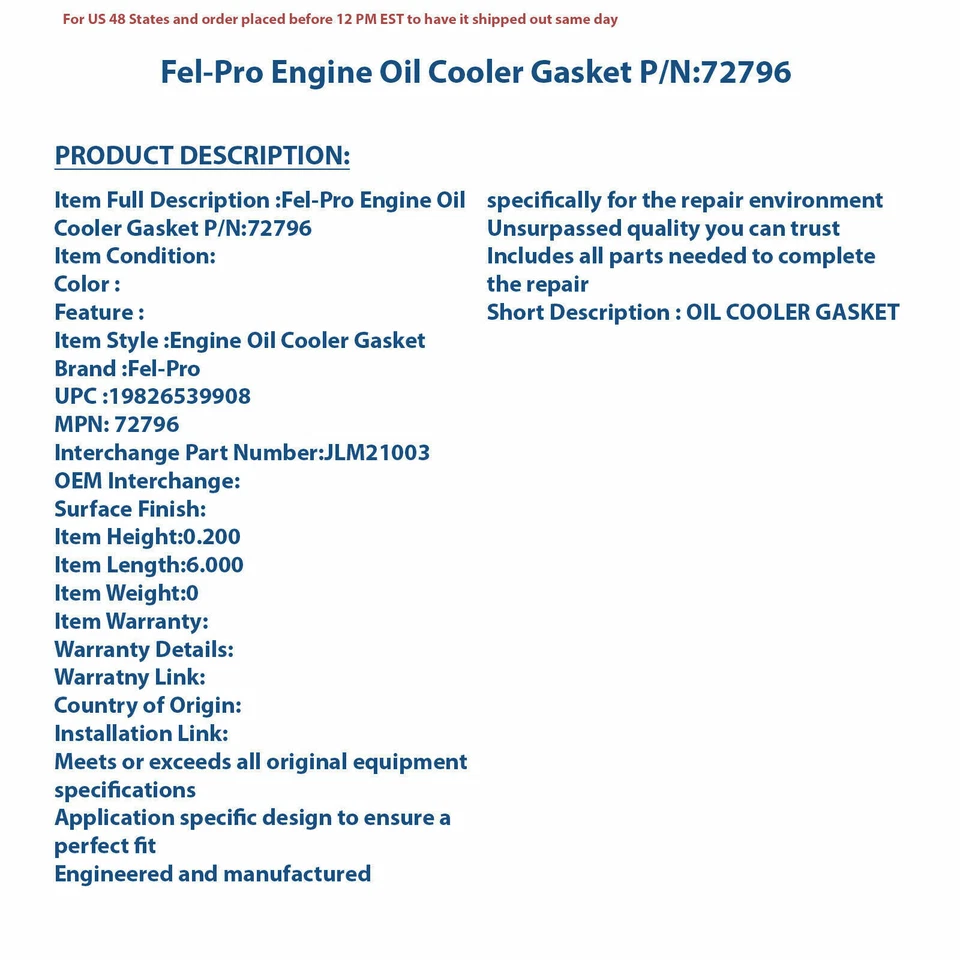Junta de enfriador de aceite de motor Fel-Pro 72796 | Pieza de automóvil de alta calidad, ajuste universal para Foto 4 de 4