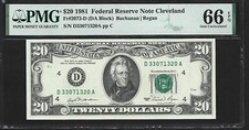 US 20 Dollars 1981 PMG 66 EPQ UNC Fr 2073-D FRN Cleveland Buchanan/Regan