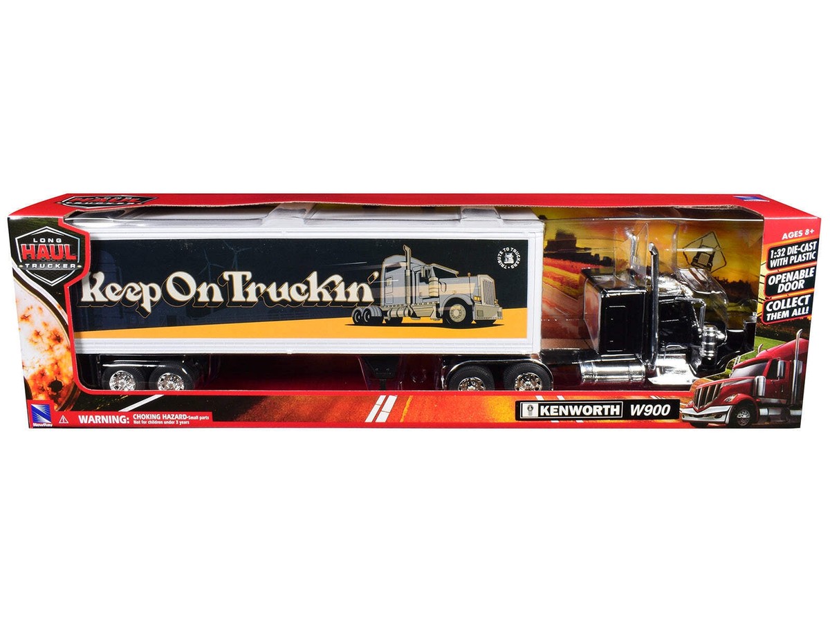 Kenworth W900 Truck Black with Dry Van Trailer 