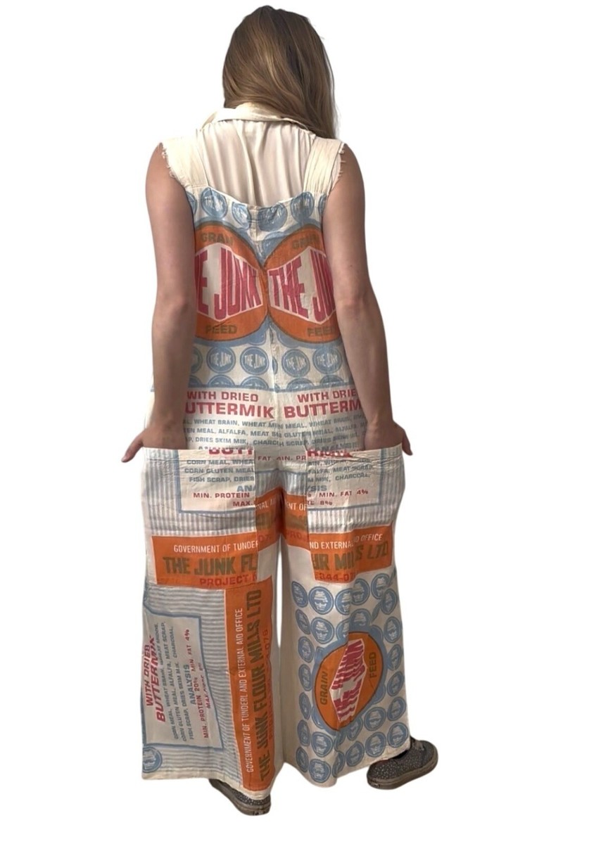 The Junk Vintage Sack Jumpsuit Flour Mills Retro Print Cotton