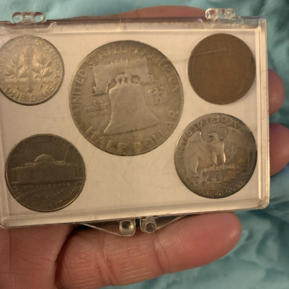 Silver Half-Dollar, Quarter and Dime w/Liberty Nickel and Indian Cent in Holder - Image 3 of 3