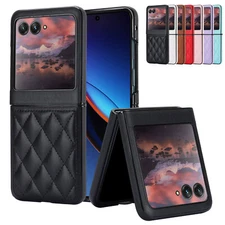 Luxury Grid Leather 2in1 Hard Case Cover For Motorola Razr 40 50 60 / 60 Ultra