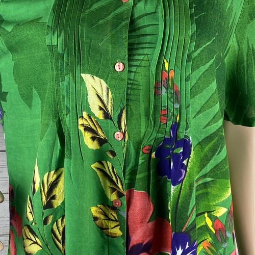 True Vintage Serengeti Bluse groß grün bunt tropisch geblümt 100% Viskose - Bild 7 von 12
