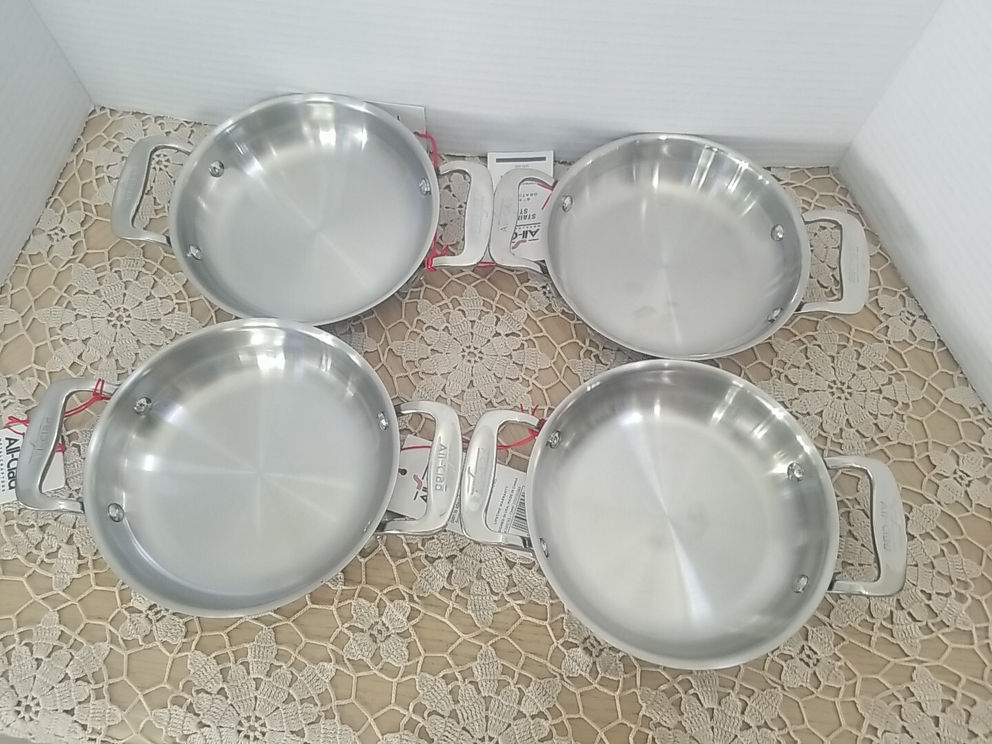 All Clad Stainless Cookware 6" Mini Gratin Baking Pans Set of Four