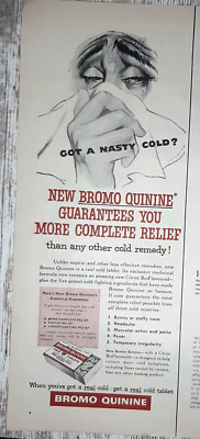 1955 Bromo Quinine Vintage Print Ad Cold Remedy Citrus Symptom Relief Tablet