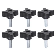 6pcs Star Knobs M6 x 20mm 4-Star Stud Knob Hand Tightening Clamping Screw Black