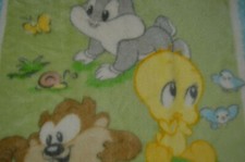 Dolly Baby Looney Tunes Blanket Blue Polka Dot Yellow Tweety Bird Bugs Bunny Taz