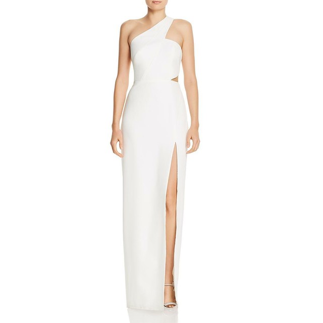 one shoulder crepe gown