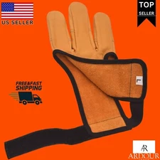 Archery 3 Fingers Tab Cow Leather Glove Arrow Guard Archery Compound