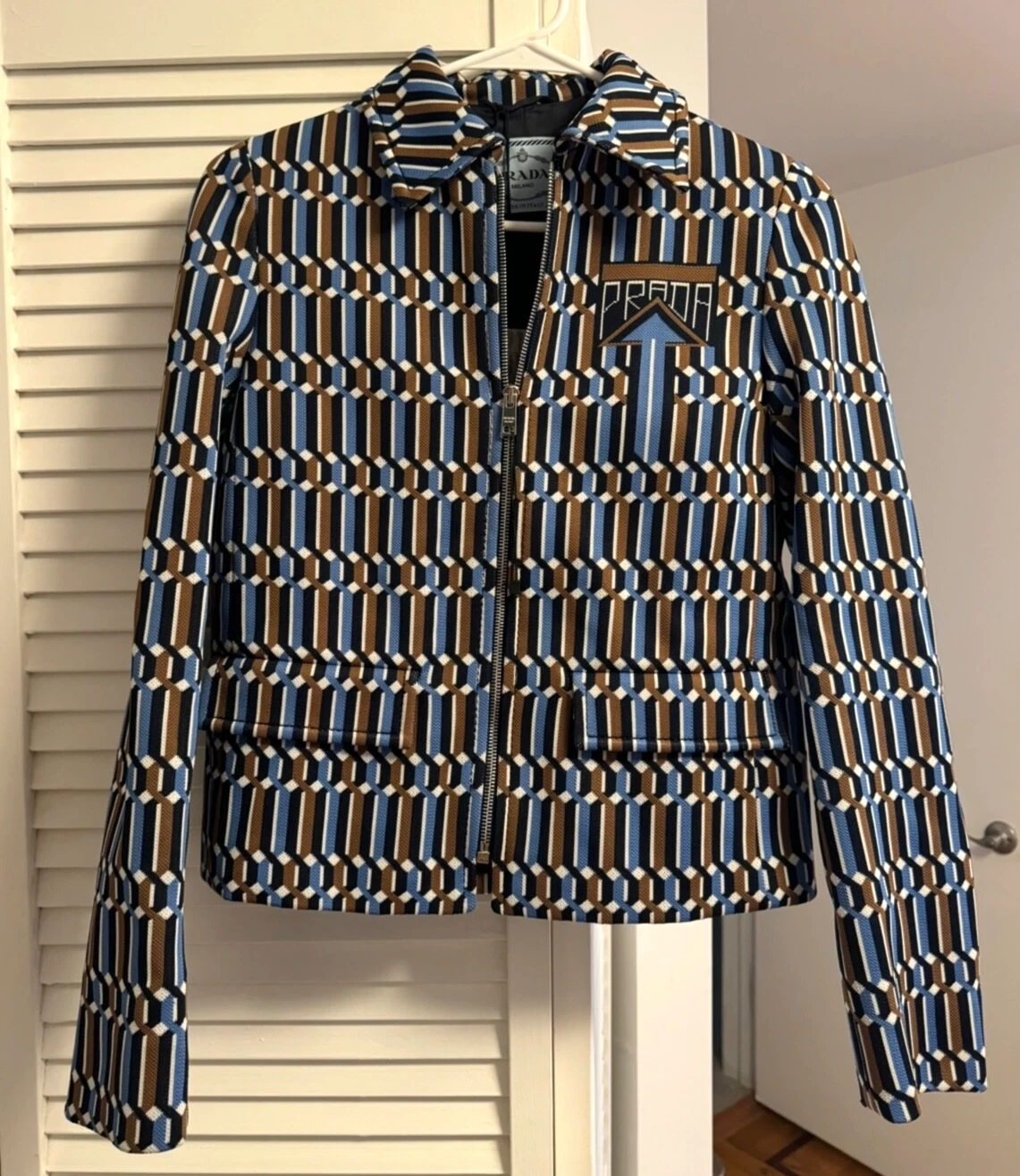 Giacca Prada Geometrica Jaquard SS19 NUOVA mai indossata blu marrone