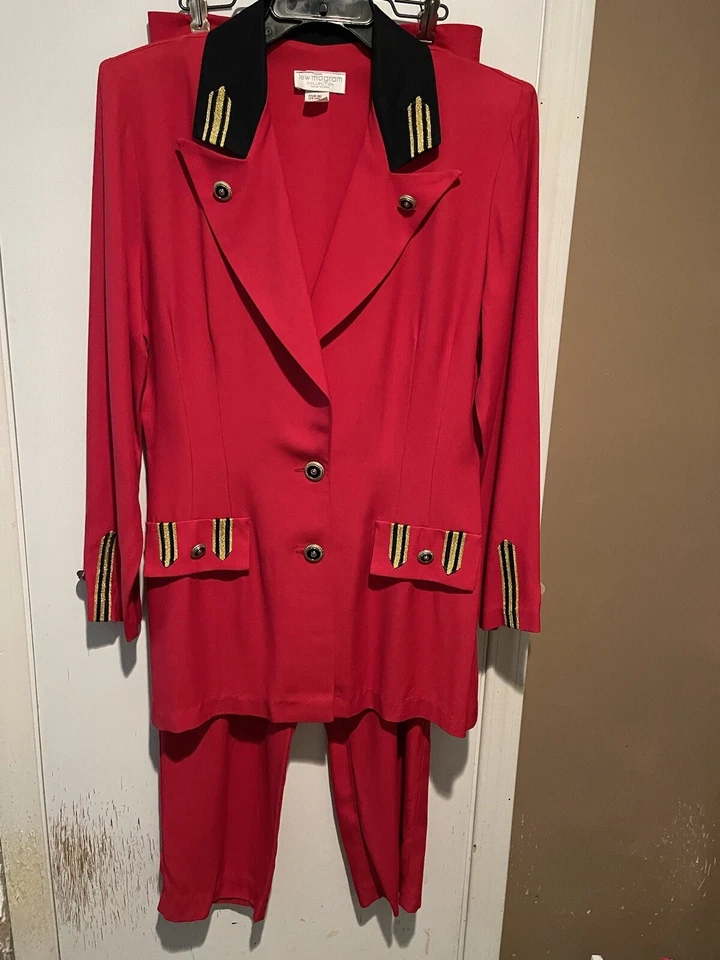 COLECCIÓN LEW MAGRAM Talla 12 PILOTOS CAPITÁN'S POWER ROJO PANTALÓN TRAJE AÑOS 80’S VINTAGE Foto 2 de 4