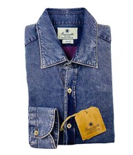 Giannetto Portofino Lavato Viola Uomo Bottone Frontale Taglia 16,5/42 Slim Nuovo con etichette