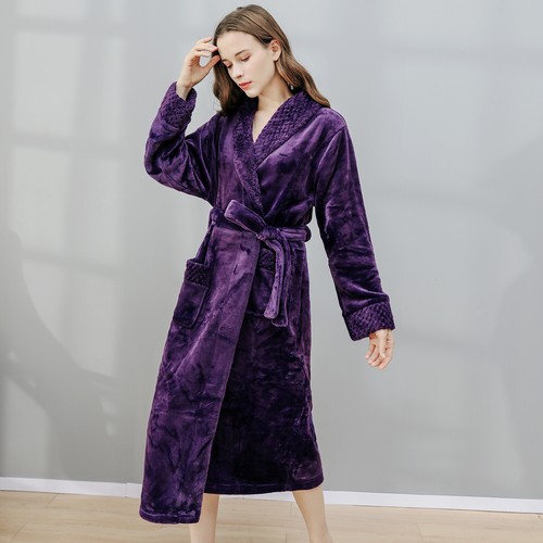 Women/Men Fleece Flannel Bathrobe Fluffy Cozy Warm Ousecoat Sleepwear Winter - 第 35/37 張圖片