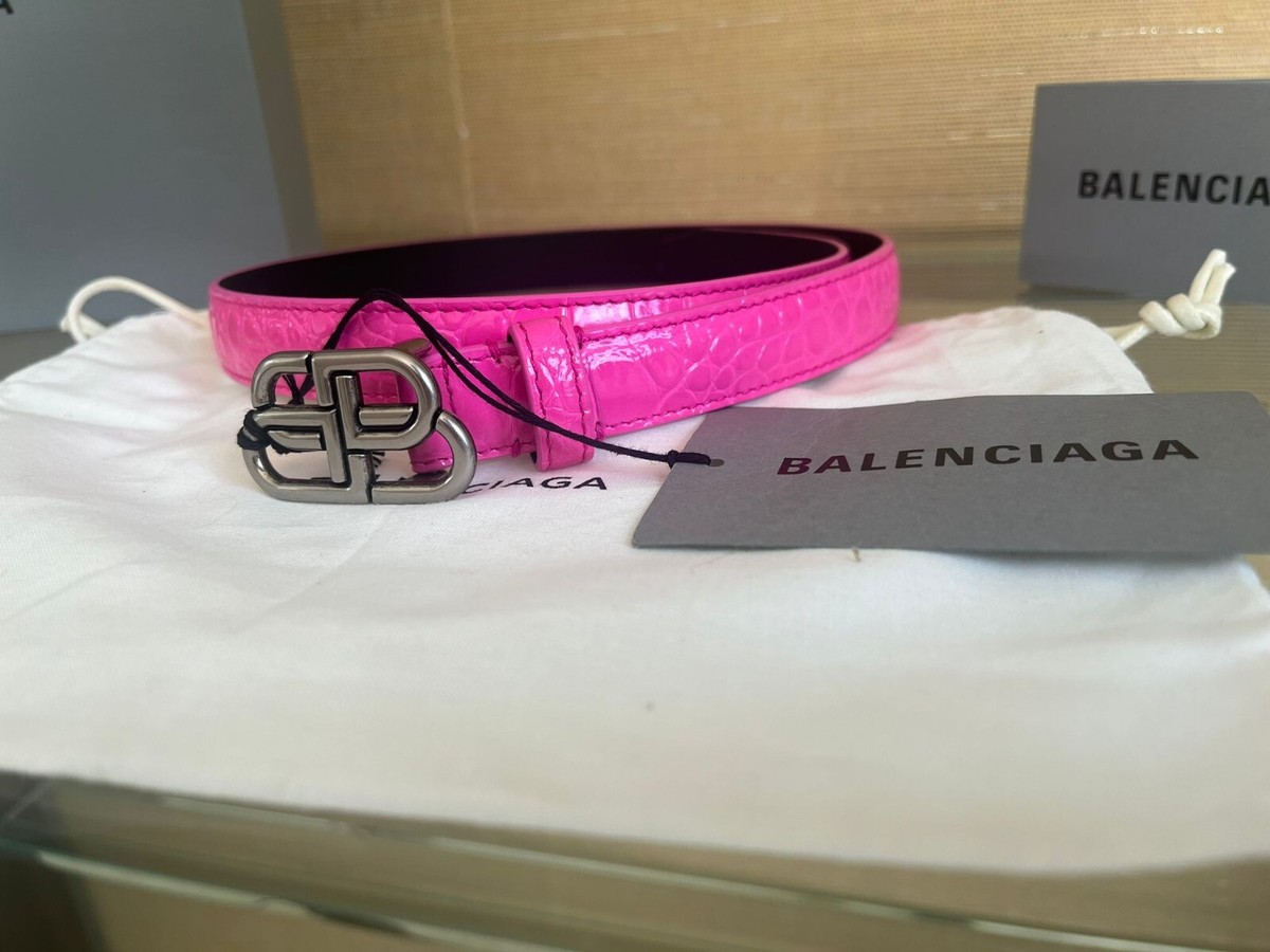 Balenciaga , BB Logo Pink Crocodile Embossed Croc Belt Hot