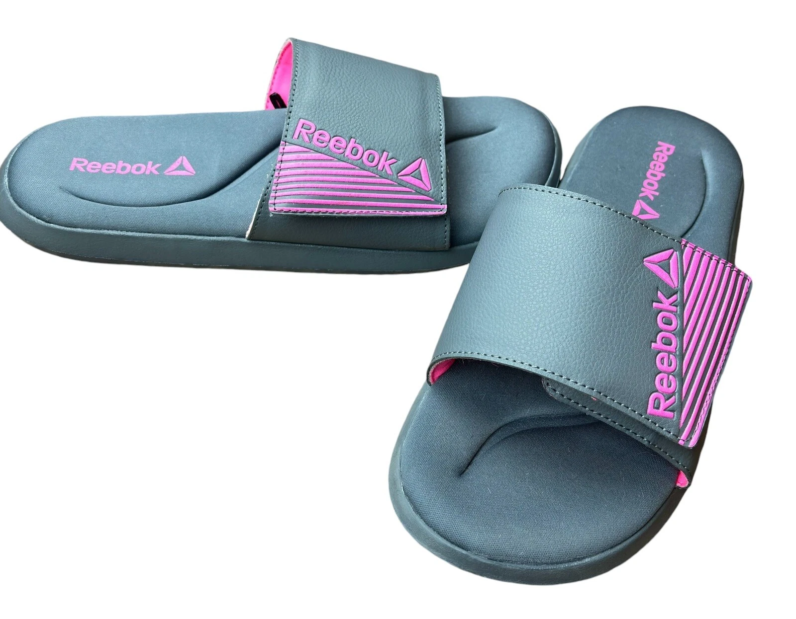 Sandali Reebok donna taglia 10 regolabili memory foam grigio e rosa slide