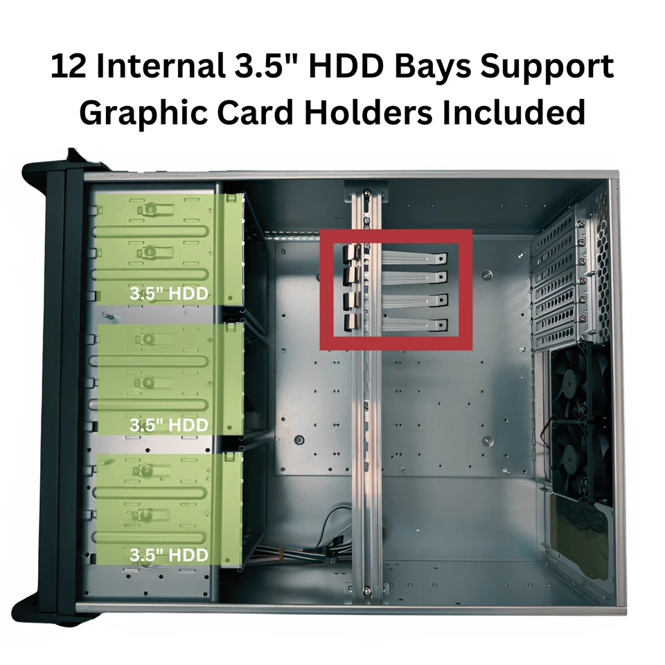 RACKOWL 4U Server Case/Rackmount Server Chassis, 15x 3.5" HDD Bay, ATX/CEB Mobo - Image 3 of 4