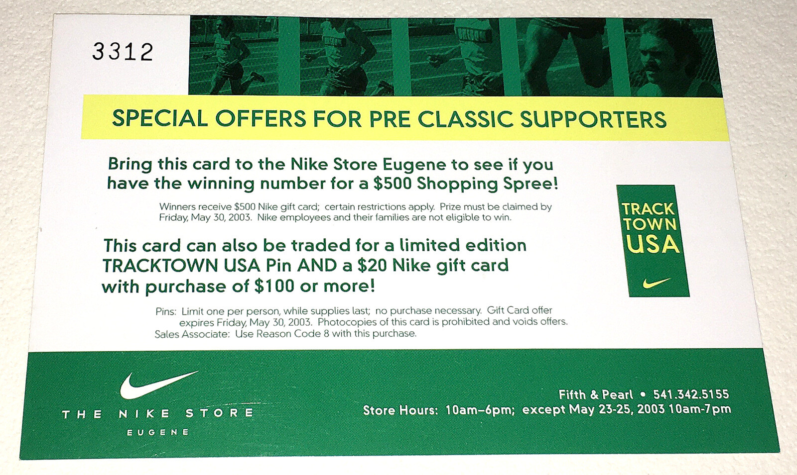 STEVE PREFONTAINE * PRE CLASSIC MINT NIKE PROMO PHOTO CARD 2003 TRACK TOWN  USA7 | eBay