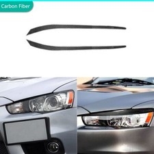 Carbon Fiber Front Headlight Eyelid Eyebrow Cover For Mitsubishi Lancer 2008-15