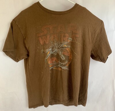Star Wars Brown T-Shirt Size Large X-Wing Fighter George Lucas 