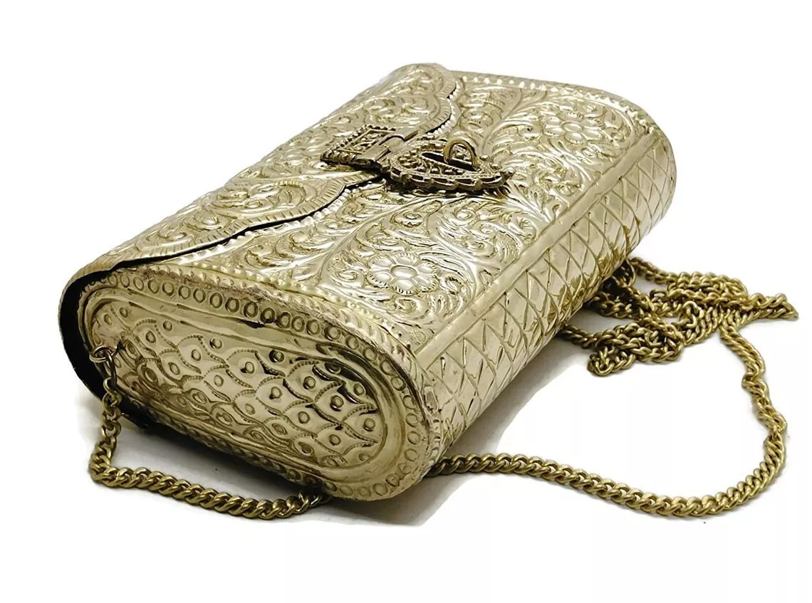Handmade indian royal metal purse Golden brass clutch bag