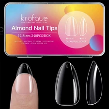 Short Almond Nails - 240Pcs Almond Clear Nail Tips, 12 Sizes Artificial