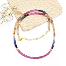 AAA Natural 3-4MM Multi Sapphire Faceted Rondelle Gemstone Beads Necklaces 18''