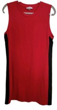Calvin Klein Lrg Bold Red Sleeveless Sheath Dress Black Side Panel Slimming Chic