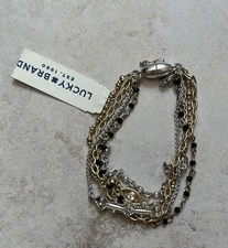 NWT Lucky Brand Multi Strand Mixed Metal Gold Silver Evil Eye Beaded Bracelet