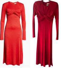 FARM RIO Size XS Red Long Sleeve Mesh Midi Dress Jersey Holiday Stretch NWT