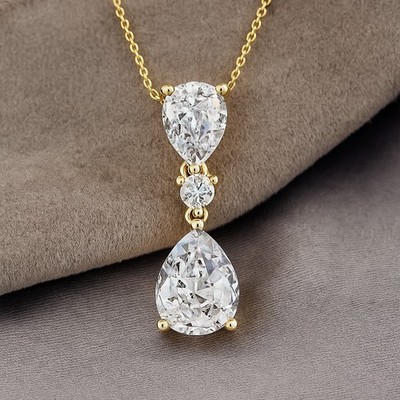 Lab-Grown Diamant-Doppel-Pearl-Pfand Anhänger 14K Gold April Geburtsstein # 1029