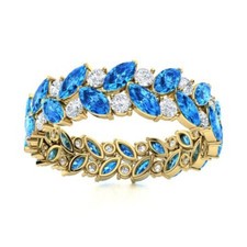 925 Sterling Silver Gold Plated 4x2MM Marquise Swiss Blue Topaz Eternity Ring