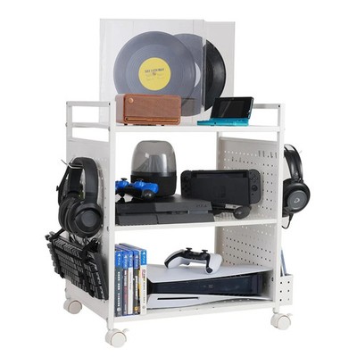 White Video Game Storage Rack for PS5 Xbox Console & Control Organizer Stand