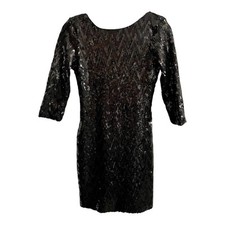 Love Reign Dress Women Small Black Sequin Stretch Mini BodyCon 3/4 Sleeve Party
