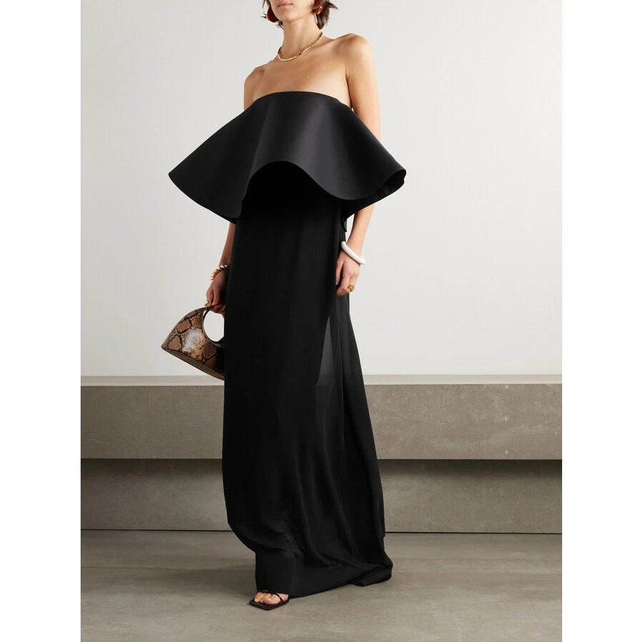 Abito Jacquemus La Robe Vela senza spalline balza lana seta dichiarazione elegante taglia M 38