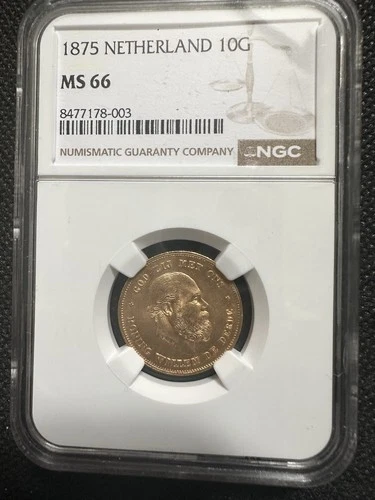 Best Price! Gem! Netherlands - 1875 - Willem III - 10 Gulden - NGC MS66