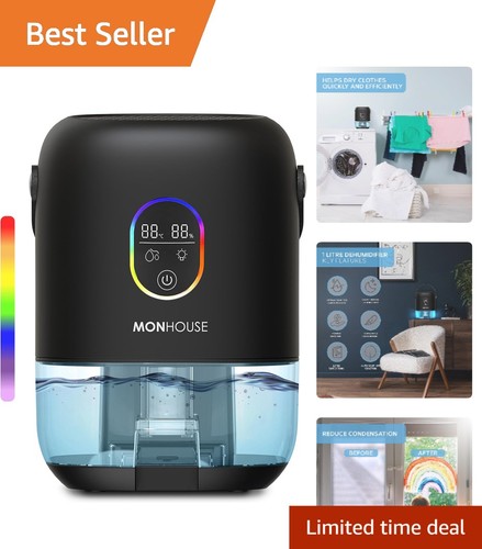 Stylish Black Dehumidifier - 1000ml Capacity & Humidity Indicator - Ultra Quiet